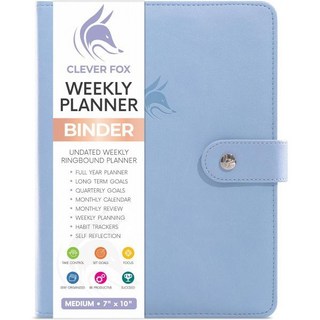 클레버 폭스 주간 플래너 바인더 시간 관리 및 작업을 위한 목표 설정 할 일 목록 습관 추적기가 있는 일과 삶의 정리함 날짜 미정 7 x 9 하드커버페리윙클, Medium (7″ x 9″), Medium (7″ x 9″)
