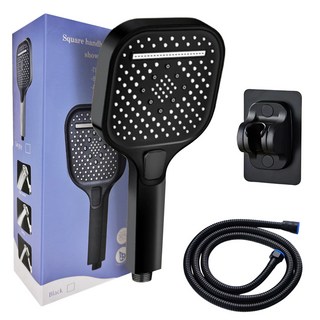 Annisely 샤워기 헤드 호스 거치대 세트, 블랙 본품 1개, 2M 호스 1개, 거치대 1개, 1세트