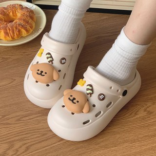 線條小狗洞洞鞋 女款洞洞拖鞋 夏季新款外穿軟底防滑包頭半拖鞋 室外涼拖鞋 海邊沙灘拖鞋 可愛洞洞鞋 涼鞋, 藍色,36-37