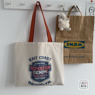 原創歐式風ins簡約單肩包 棉帆布大容量韓版休閒文藝學生書包, 米白色 歐式2號SUP桔色肩帶