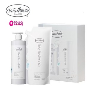Baan貝恩嬰兒泡泡香浴組（500ml+800ml補充包) 溫和清潔、豐富泡沫、天然成分，給寶寶安心呵護, 1個