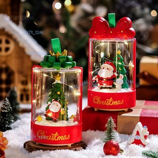 聖誕節水晶球音樂盒，送女生女孩兒童生日禮物，聖誕樹八音盒桌面擺件，耶誕節裝飾, 1個, 聖誕老人跳舞+燈珠,+電池【無禮袋】
