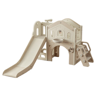 AOLE TCC檢驗兒童滑梯鞦韆組，多功能折疊滑梯，寶寶室內溜滑梯玩具, 1個, 溜滑梯+過道-摩卡色