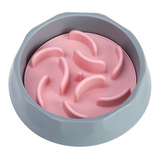 AR7 胖胖狗慢食防滑矽膠碗 寵物慢食碗 防滑狗碗, 粉紅+灰色, 1個