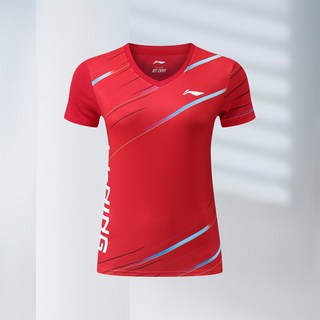 LN 情侶羽球服 時尚排汗短袖 團體比賽, 紅色女上衣,L, 1個