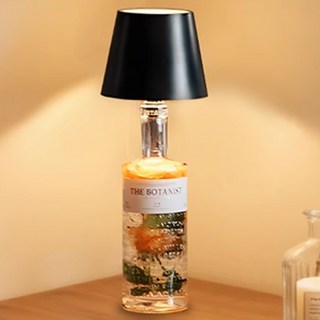 SULCATA 유리병 무선 무드등 다색 충전식 LED 인테리어 수면등 조명, 블랙