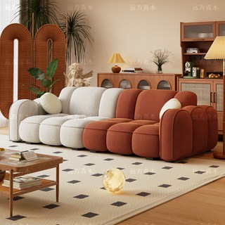 法式復古餅乾沙發 雙色設計 舒適布藝沙發, 櫻落粉-巴塞羅那雲感絨,單人位1.2米【標準海綿款】