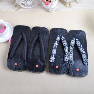 台灣現貨 木屐 夾腳拖鞋 日式風格 青龍 黑龍 和服 燒桐 男木屐 復古藍色印花布, 方形黑木純黑帶, 1個