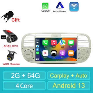 Fiat 500 2007-2015 7 인치안드로이드 13 Carplay 자동차 라디오 멀티미디어 플레이어 네비게이션 2 USB WI, 01 빠른, 07 WiFi 2G 64G AHD DVR