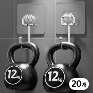 엑셀렉스 초강력 무타공 접착식 벽걸이 후크 걸이, 20개, 투명