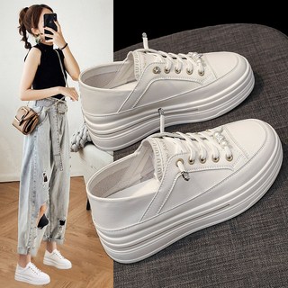 滿99出貨 立森春季小白鞋新款韓版ins女學生厚底增高兩用板鞋休閑街拍踩腳鞋小白鞋百搭厚底增高休閒板鞋久站鞋