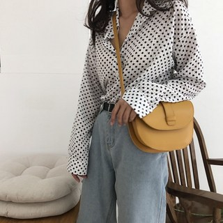 韓版半圓馬鞍包 女包 單肩 斜背 寬肩帶 小方包, 黃色