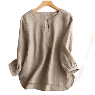 Asure 여자 린넨 셔츠 빅 사이즈 남방 자수 반팔티