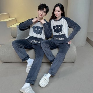 新竹出貨 女M-XXL男L-4XL情侶法蘭絨睡衣冬季珊瑚絨卡通家居服