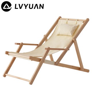 루앤 캠핑 해변 릴렉스 체어 느티나무 원목 접이식 캔버스 의자, 1개