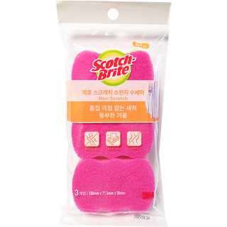 3M 스카치브라이트 제로 스크래치 항균 스펀지 수세미, 3개, 1세트