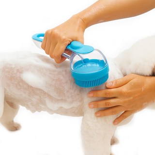 와일드 몬스터 강아지 목욕 원터치 샴푸 저자극 실리콘 브러쉬, 1개, 아쿠아블루