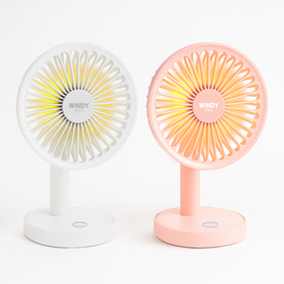 1+1 윈디 미니 탁상용 선풍기 사무실 독서실 무소음 캠핑 무드등, 화이트+핑크