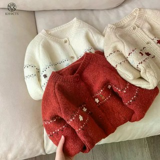 文藝花朵刺繡針織開衫 - 圓領毛衣外套女春秋款