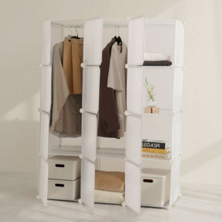 간이 옷장 공간활용 모듈형 정리형 미니 옷장 접이식 원룸 다단 플라스틱 깔끔한 조립식 조립형 다용도, 블랙