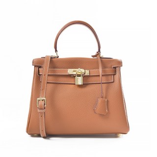 A&L老工匠 真皮手工牛皮頂級名媛凱莉包 28cm手提側背包 (焦糖棕)