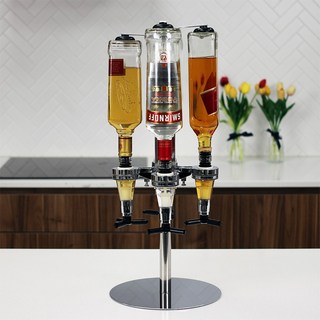 바매니저 스윙 주류 디스펜서 4구 LED불나스티커 4개 포함 위스키 보드카 소주 술 양주, 1개, 실버