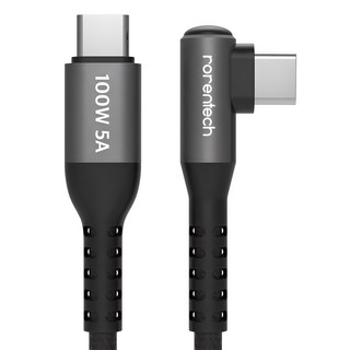 로랜텍 L자형 100W 5A C to C PD 초고속충전 케이블, 1.2m, 1개