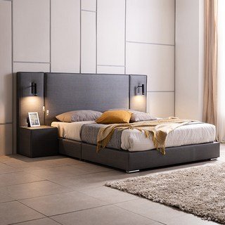 [삼익가구]프하라 높은헤드 저상형 호텔 가죽 침대(매트제외-킹), 그레이