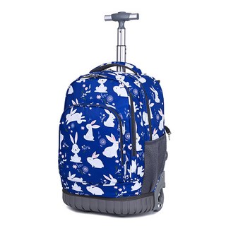 背拉兩用小學生背包 初中生拉桿書包 男女短途旅行包 大容量雙肩背包 後背包 行李袋 護脊書包 輕鬆多功能包 滾輪背包, 0186兔子深藍