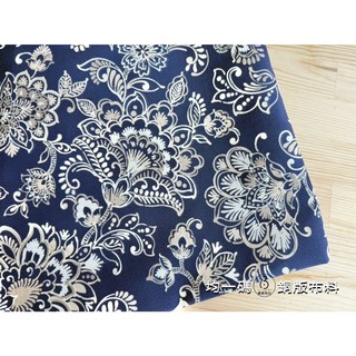 印花帆布-繁花藍韻 包包布 桌巾布 裝飾布 防潑水 抱枕布 銅板布料, 1個
