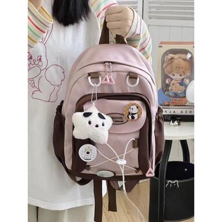 日系迷你野餐登山旅遊揹包 迷你雙肩包 高中學生休閒可愛少女小書包, 皺眉星星【隨機三枚徽章】,粉色【高品質加強版】