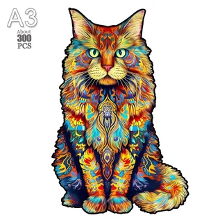 불규칙한 모양의 나무 동물 퍼즐 DIY 퍼즐 파티 게임 교육 휴일 지능형 고양이 직소, 10 MAO46A3