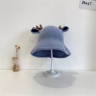 幼齒小舖 秋冬聖誕鹿角毛帽 漁夫帽 造型 麋鹿 聖誕節 鹿角, 2F_藍色(鹿角漁夫帽), 1個