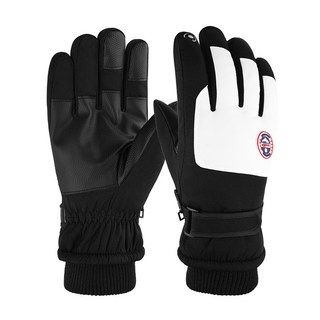 滑雪手套 男女秋冬季防風防潑水戶外騎行摩托車加絨加厚保暖手套, 3D彎指紅標黑色(男款)