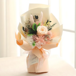BeautifulDecoSense 永生花束+手提袋, 蜜桃粉