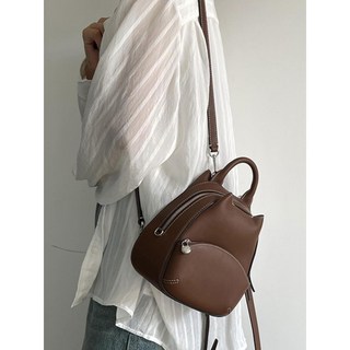 時尚包包 小衆設計師貓耳朵雙肩包包女式2024新款秋冬輕便通懃手提迷你背包, 棕色,包包+雙肩肩帶