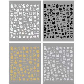 AHa!貓咪貼紙美甲新款爆款可愛卡通貓ins小貓咪背膠美甲貼紙, 1個, AHa貓咪黑色+銀色+金色