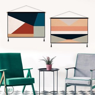 墟里居 北歐幾何布藝掛畫臥室床頭掛毯餐廳裝飾墻畫電表箱遮布擋背景掛布, 幾何色塊8,寬30*高45cm（超厚棉麻布）