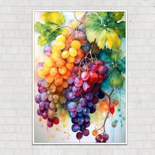 [엘티에프티] 신화속의 포도송이 풍요와 다산 결실 상징 과일그림액자 + 알루미늄 액자 재물운 금전운 이사 개업선물, 트로피칼포도 세송이+화이트알루미늄액자