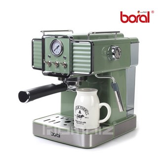 [SUNRISE MALL] boral 보랄 더 셰프 에스프레소 커피머신 1.5L 대용량 레트로 아날로그 빈티지 홈메이킹 커피메이커 우유데우기 아메리카노 에스프레소머신, 제이드