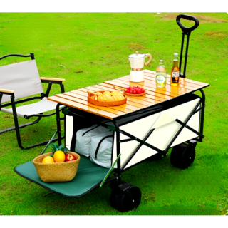 햇빛소리 광폭타이어 뒷문개방 접이식 대형 캠핑웨건 테이블세트, 1개, 그린