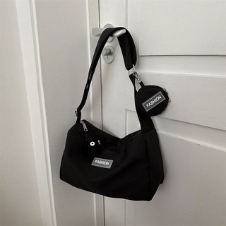 韓版超輕量大容量餃子子母包 斜背單肩尼龍休閒包 附零錢小包 多色時尚穿搭, 黑色(送零錢包)