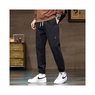 加絨加厚工裝休閒褲 內刷毛保暖運動褲 寬鬆束腳休閒長褲