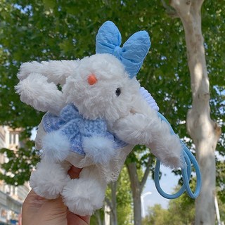 新款可愛手捧花毛絨垂耳兔掛件玩偶 可愛掛飾 高顏值多巴胺萌物, 1個, 海鹽藍蝴蝶結垂耳兔+藍掛繩