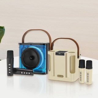 올인원 프리미엄 블루투스 노래방 무선 듀얼 마이크 반주기 스피커 20W LED 조명 가정용 휴대용 캠핑 차박, 블랙