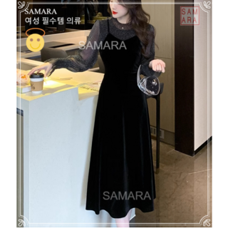 SAMARA 여성 원피스 벨벳 소재 겨울 데일리 롱원피스