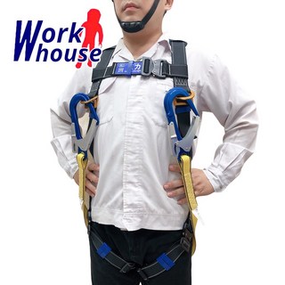 【Work house】台灣製 巨力 豪華型反光黑 背負式安全帶 快扣全鋁合金五點調整式 高空作業 AEU002B, 1個