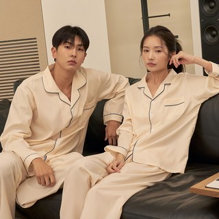 DOSSY 情侶款細條紋絲質合身長袖長褲睡衣組 D-3651