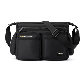 男士斜挎包戶外運動單肩包，大容量牛津布郵差包, 黑色