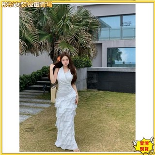 壹灣出貨 星夜少女掛脖白色上衣背心套裝，法式蛋糕裙半身長裙，可分開購買